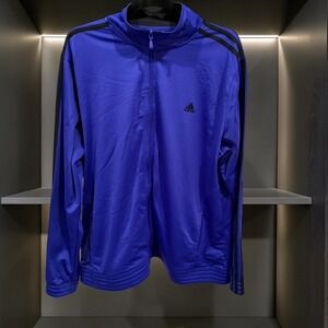 Adidas Mens Track Jacket Royal Blue Black 3-Stripe Full Zip Sportswear 2XL